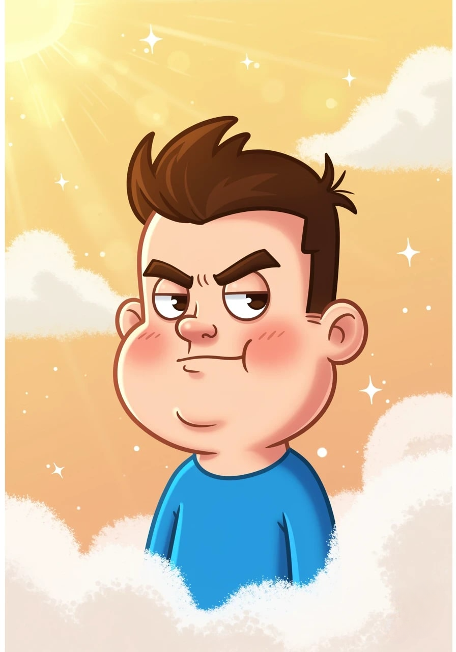 Cartoon portrait of a boy with brown spiky hair 3d animation app branding card design font graphic design icon idea illustration logo motion graphics pattern plant sign typography ui ux vector