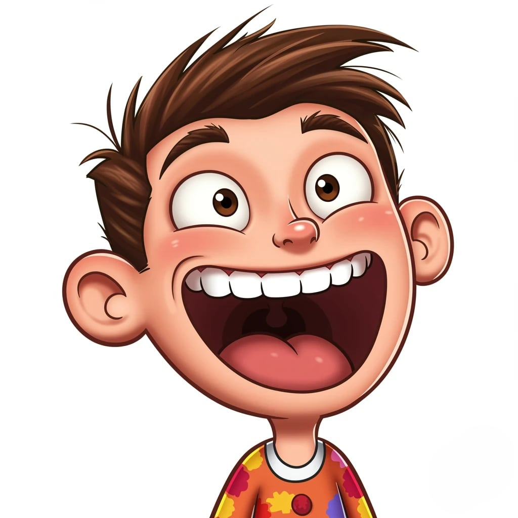 A cheerful cartoon boy with wide eyes 3d animation app branding card design font graphic design icon idea illustration logo motion graphics pattern plant sign typography ui ux vector