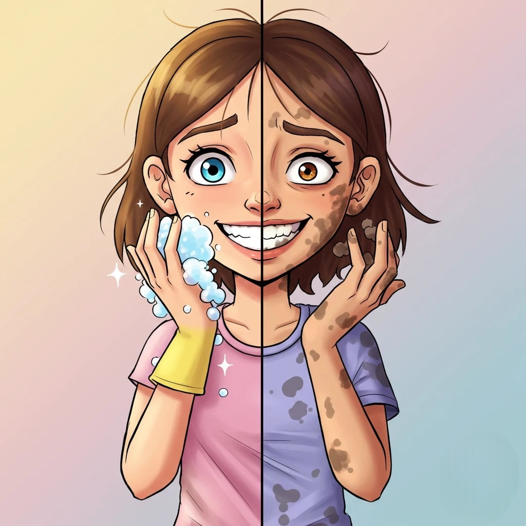 A cartoon girl split in half 3d animation app branding card design font graphic design icon idea illustration logo motion graphics pattern plant sign typography ui ux vector