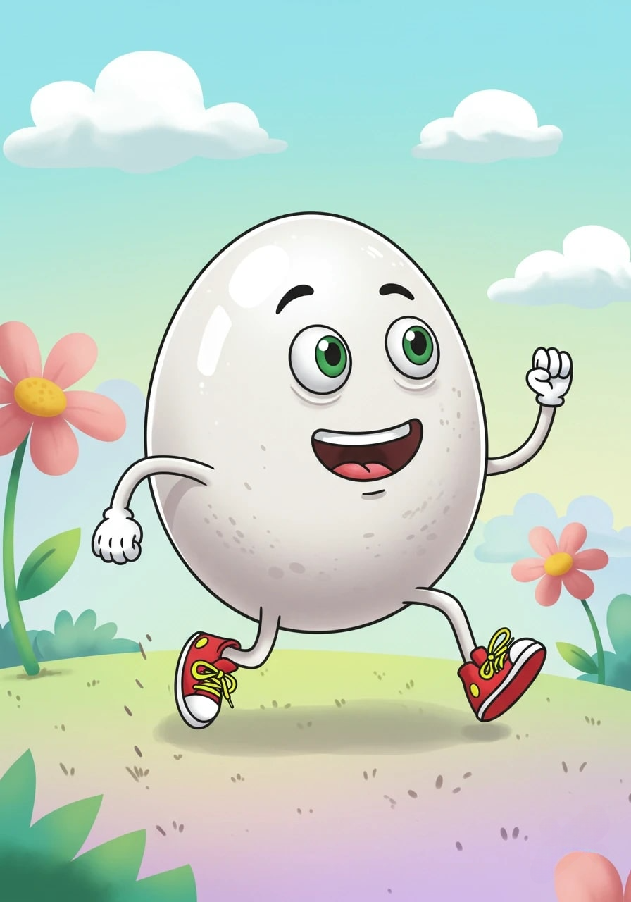 A happy cartoon egg character 3d animation app branding card design font graphic design icon idea illustration logo motion graphics pattern plant sign typography ui ux vector