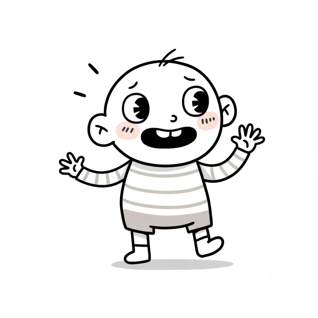 Black-and-white line drawing cartoon of a baby character 3d animation app branding card design font graphic design icon idea illustration logo motion graphics pattern plant sign typography ui ux vector