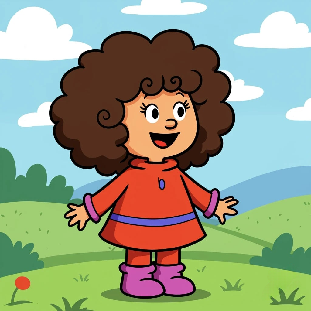 A cartoon girl with curly brown hair 3d animation app branding card design font graphic design icon idea illustration logo motion graphics pattern plant sign typography ui ux vector