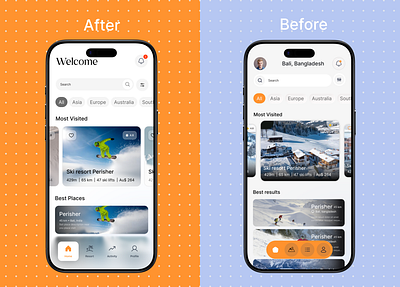 Skiing Mobile iOS App Redesign appdesign design imimran04 ios mobileapp productdesign skiingapp ui uiuxdesign ux
