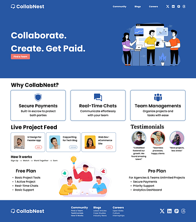 CollabNest: A Team Collaboration Platform Landing Page collaboration platform corporate freelance platform minimalist web design
