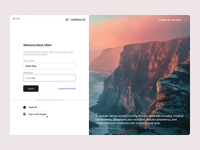 Sign in page for LeftOver UI form login page sign in ui