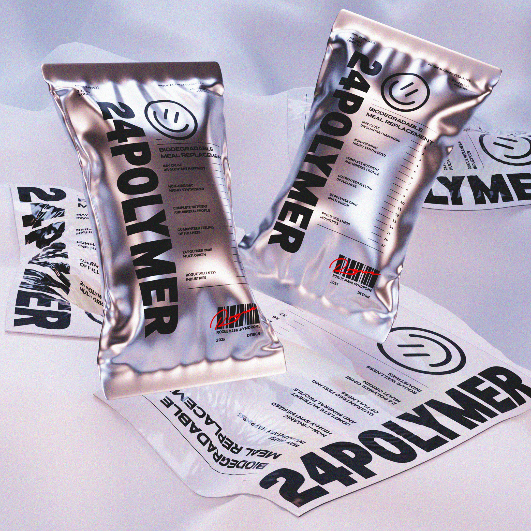 24POLYMER Meal Replacement (Mockup Product) 3d art aesthetic blender brand strategy c4d illustrator meal replacement mockup nutrition poster product design reflective material silly synthetic food uv unwrap