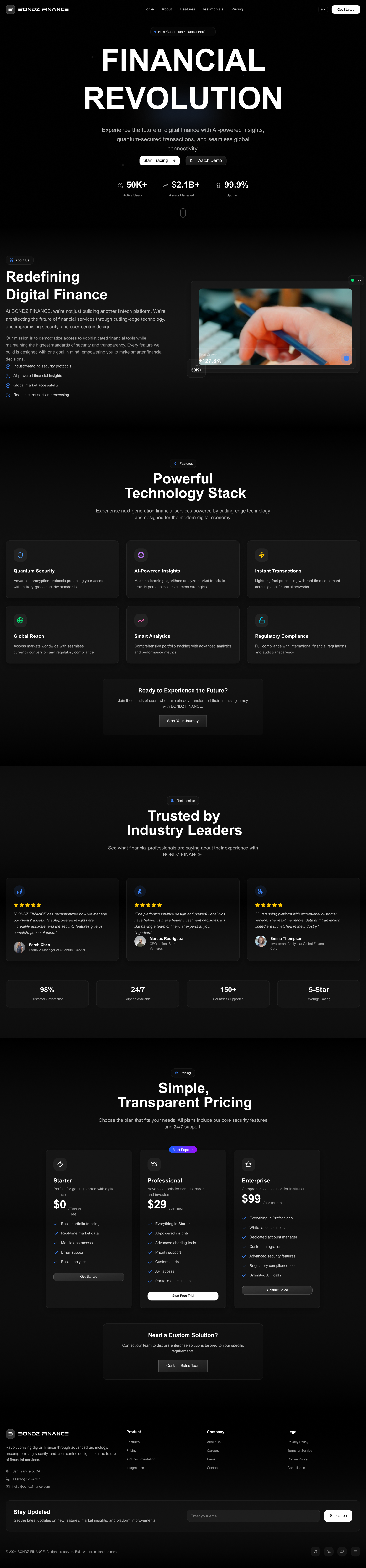 BONDZ FINANCE LANDING SITE | Dark Version agency branding creative agency crypto design digital creators figma finance financeapp framer logo moderndesign motion graphics payment productdesign quantumsecurity saas ui ux design web design
