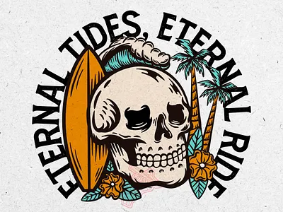 Eternal tides, Eternal Rides apparel beach branding graphic design illustration retro skull summer tshirt vintage wave