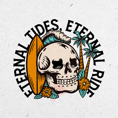 Eternal tides, Eternal Rides apparel beach branding graphic design illustration retro skull summer tshirt vintage wave