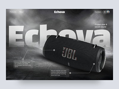 Echova - Minimalist Bluetooth Speaker Web Design Concept audio bluetooth speaker clean design e commerce storefront ecommerce figma framer landing page minimal design minimalist modern design product design small business website speaker tech typography ui design web design webflow website concept