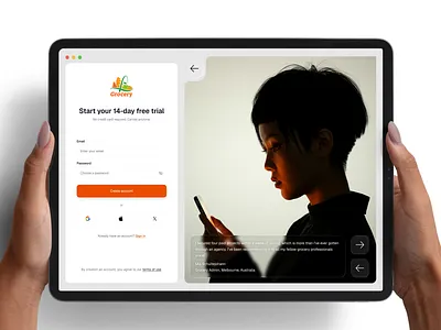 Grocery Signup Page β Modern Onboarding UI/UX Design appdesign cleandesign designconcept groceryapp landingpage loginscreen mobileapp onboardingui productdesign signuppage uidesign userinterfac uxdesign webui