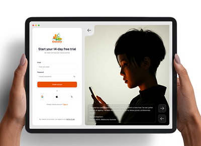 Grocery Signup Page – Modern Onboarding UI/UX Design appdesign cleandesign designconcept groceryapp landingpage loginscreen mobileapp onboardingui productdesign signuppage uidesign userinterfac uxdesign webui