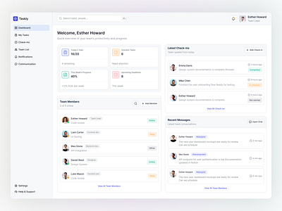 Taskly : Dashboard Page Design appdashboard cleandesign collaborationapp dashboarddesign designforteams minimalui moderninterface productivitytool remoteteam saas saasplatform taskmanagement taskplanner teammanagement uidesign uxdesign webapp webdashboard