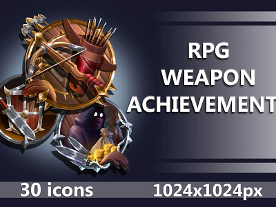Hero Achievement RPG Icons 2d achievement achievements art asset assets fantasy game game assets gamedev icon icone icons illustration indie indie game mmorpg psd rpg