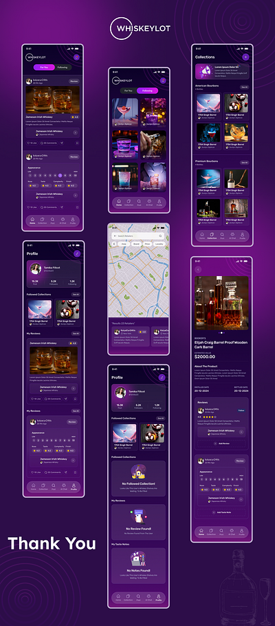 Whiskeylot App branding dark dark mode device graphics design logo mobile app mobile interface typography ui ux