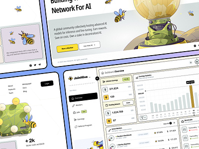 AI Network Dashboard & Landing —JoinHive ai dashboard design earning header hive job joinhive landing network trend ui uidesign uiux wallet web web design web3 website