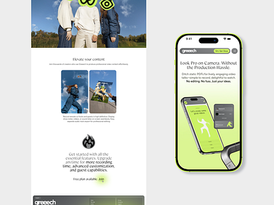 Greeech | Landing page bento branding concept editor graphic design illustration landing mobile neon recorder ui video webdesign