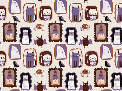 Seamless Halloween pattern bat cute funny ghost halloween halloween illustration halloween patter illustration mummy pattern quirky skeleton spooky whimsical
