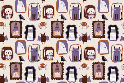 Seamless Halloween pattern bat cute funny ghost halloween halloween illustration halloween patter illustration mummy pattern quirky skeleton spooky whimsical