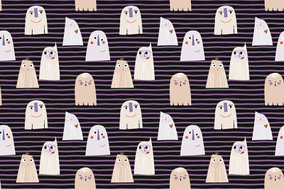 Seamless pattern with cute and whimsical ghosts baby pattern branding cute design ghost halloween halloween pattern illustration kids pattern whimsical