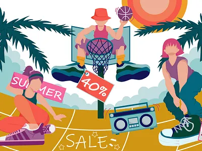 Advertising illustration for a shoe store "Summer discounts" design graphic design illustration sport vector