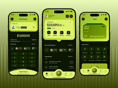 Fintech Mobile App UI – Modern Money Transfer & Wallet Dashboard dark mode ui digital wallet dribbble shot figma design finance dashboard fintech app ui fintech mobile app mobile app mobile banking design mobile ui design modern finance app modern fintech app modern mobile app money transfer app ui ui ux design uiux design