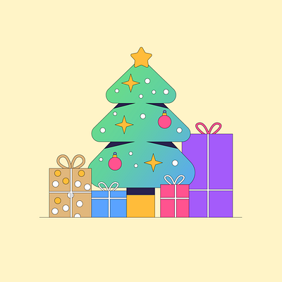 Festive Christmas Tree Scene celebration christmas december decoration festive gift holiday illustration ornament present season tree winter
