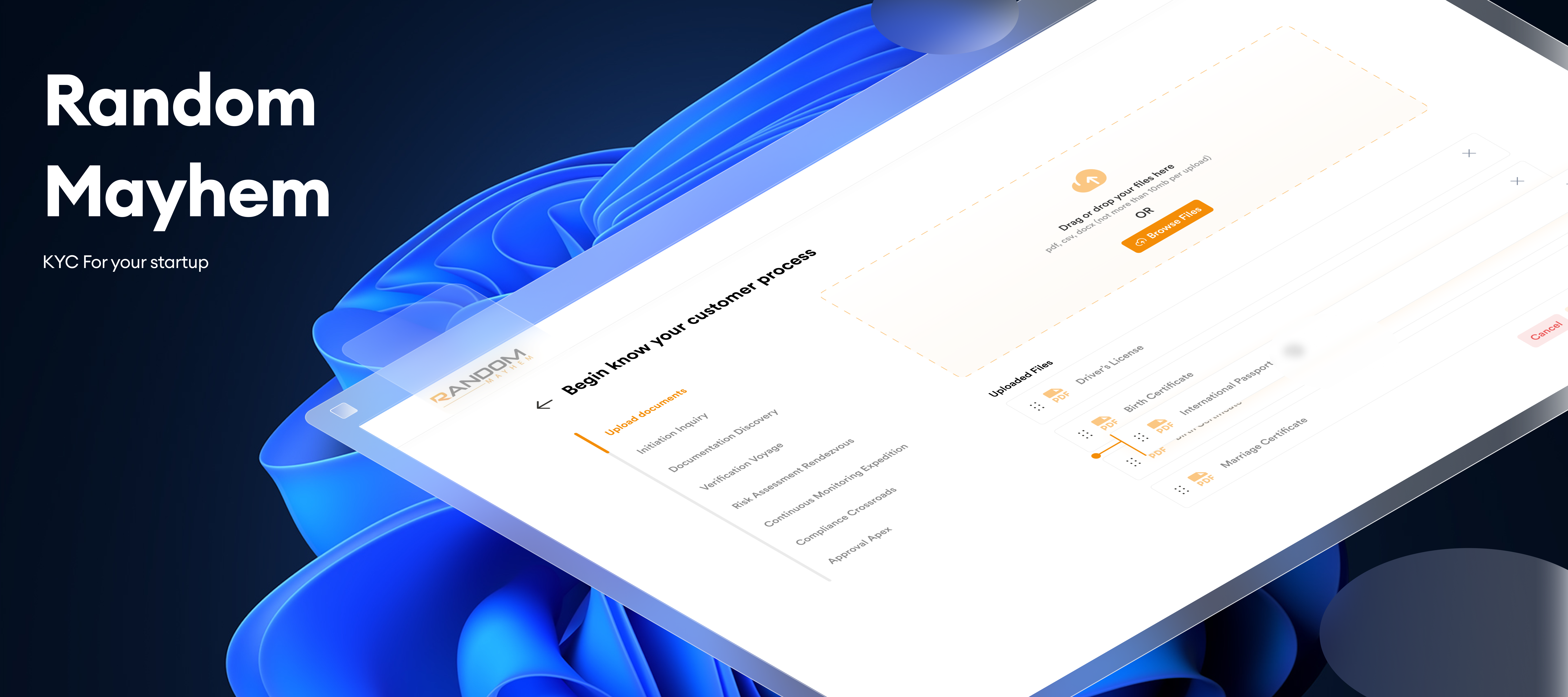 Random Mayhem - KYC for your business app design typography ui ux