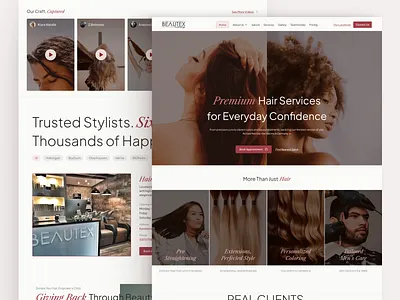 Beautex - Premium Hair Treatment Booking Platform appointment beauty platform beauty tech booking platform branding design hair care hair treatment high end brand landing page maroon online booking premium experience saloon booking service platform ui ux webdesign website white