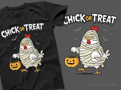 Chick or Treat cartoon chicken funny halloween illustration trick or treat tshirt vector