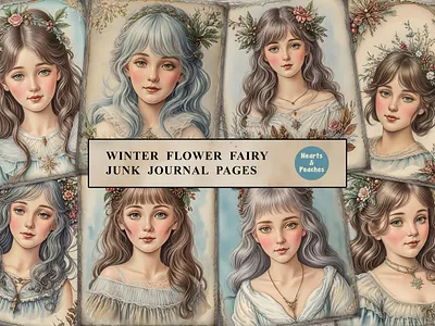Free Winter Flower Fairy Junk Journal Pages design digital art digital download digital illustration ephemera fairies fairy flower fairy flowers graphic design grunge paper background illustration junk journal page old paper texture vintage ephemera vintage illustration vintage junk journal page watercolor winter winter junk journal page