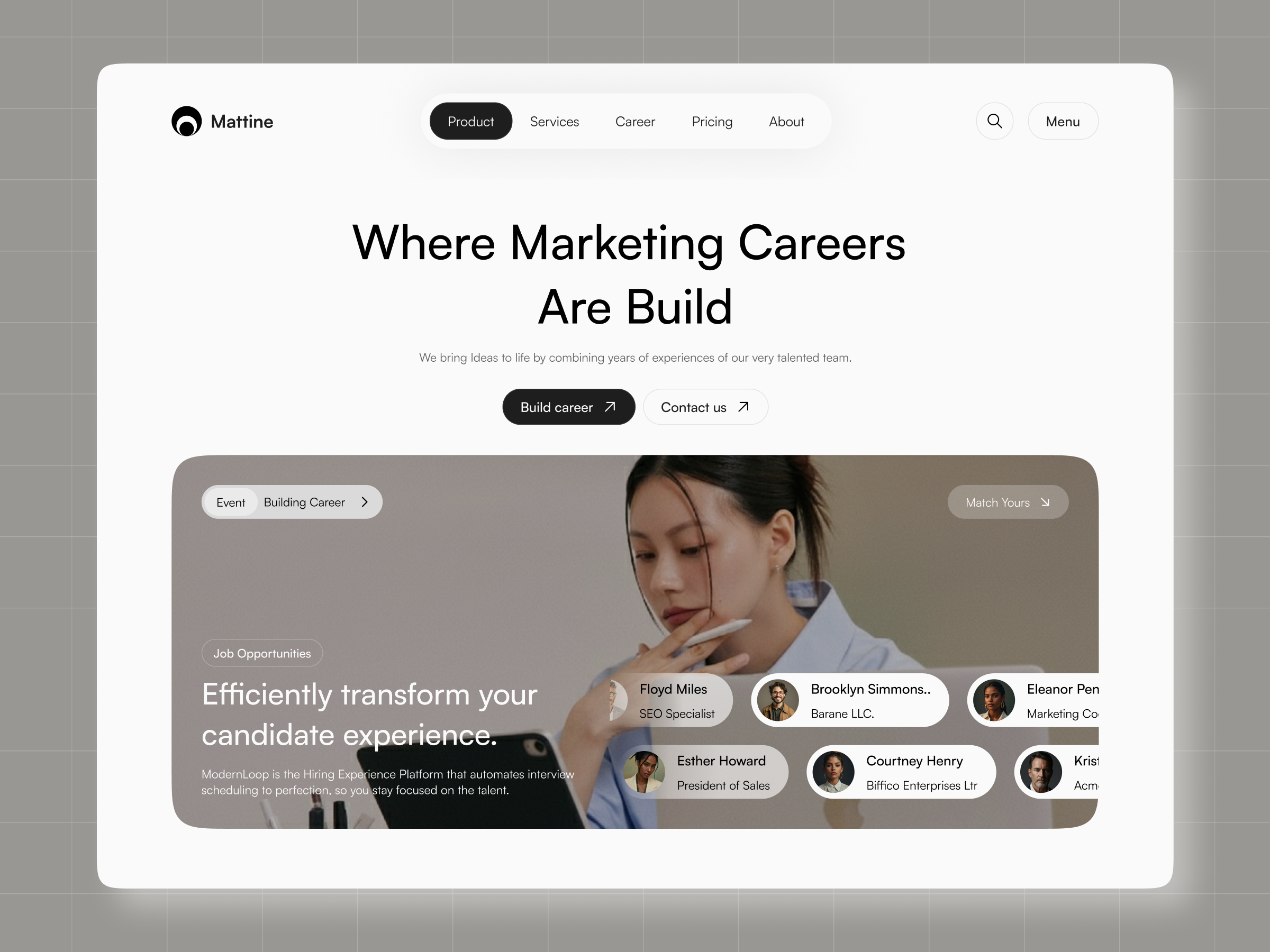 Next-Gen Marketing Careers — UI Exploration professional team talent platform design