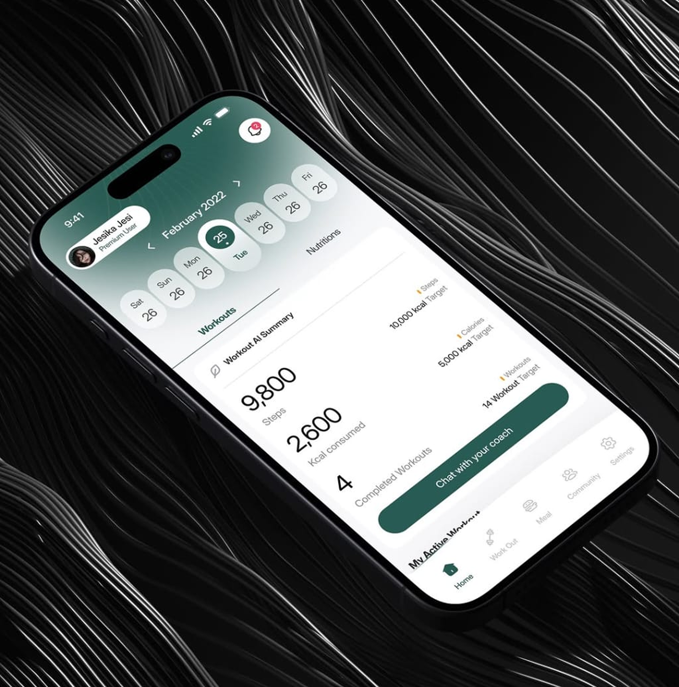 AI Powered Fitness App ai aifitnessapp aiinspired aiux ax cleanui digitalhealth figmadesign fitnessapp healthtech minimaldesign mobileappdesign productdesign uidesign uiux uxdesign workoutapp