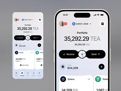 Fintech App Design – Modern Crypto Portfolio app design blockchain crypto dashboard crypto wallet cryptocurrency defi app design digital money fintech app ios mobile app portfolio ui product design tether ui ux usdt wallet design web3 app