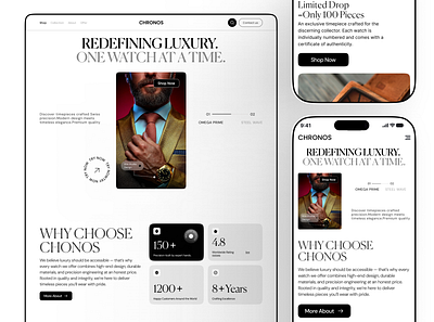 Chronos Luxury Watch Website Full Landing Page UI clean typography e commerce inspiration hero banner high end retail landing page ui limited edition drop luxury web design mehbubur rahman minimal design monochrome aesthetic premium timepieces product showcase responsive web layout ui ux design watch e commerce website design