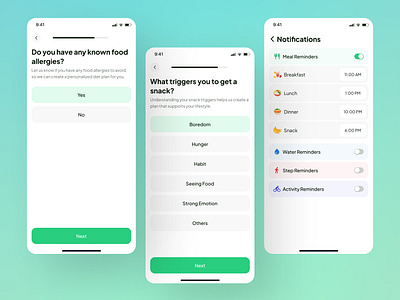Nutrition App - Personalization account setup app design clean design diet plan app health app minimal design mobile nutrition app onboarding personalization