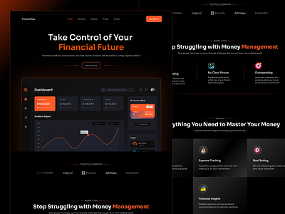 Personal Finance Landing Page Fintech SaaS Design banking budgeting clean design dark mode dashboard expense tracking finance fintech landing page mehbubur rahman mobile app money management responsive saas sass design ui ux web app web design