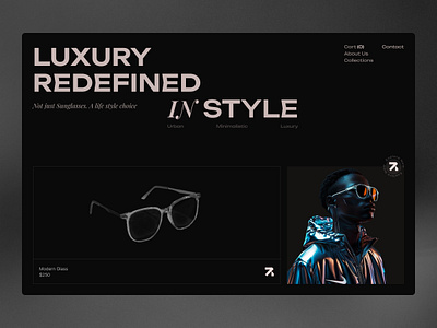 Luxury Redefined – Modern Eyewear E-Commerce Concept darkmode ecommerce elegant eyecare fashiondesign figma landing page glasses header homepage luxurybrand minimalist modern online store shop sunglasses website uidesign ux uxinspiration visualdesign website