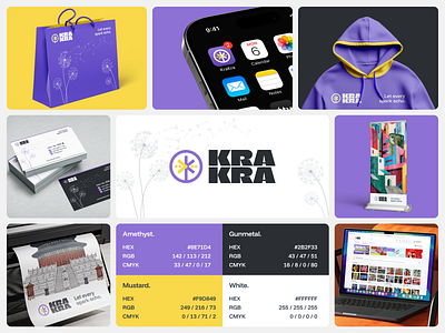 KraKra • Visual Identity brand design brand logo branding illustration logo logo design purple visual design visual identity visual logo yellow