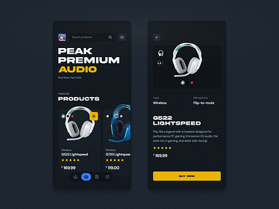 Gaming Headset Store - Mobile Ecommerce App UI Design app interfaces e commerce e shop e store ecommerce ecommerce app ecommerce design ecommerce mobile headphones mobile app design mobile app ui mobile ecommerce design mobile shop mobile shop design modern app ui shop mobile app shopping app shopping cart store app tech store
