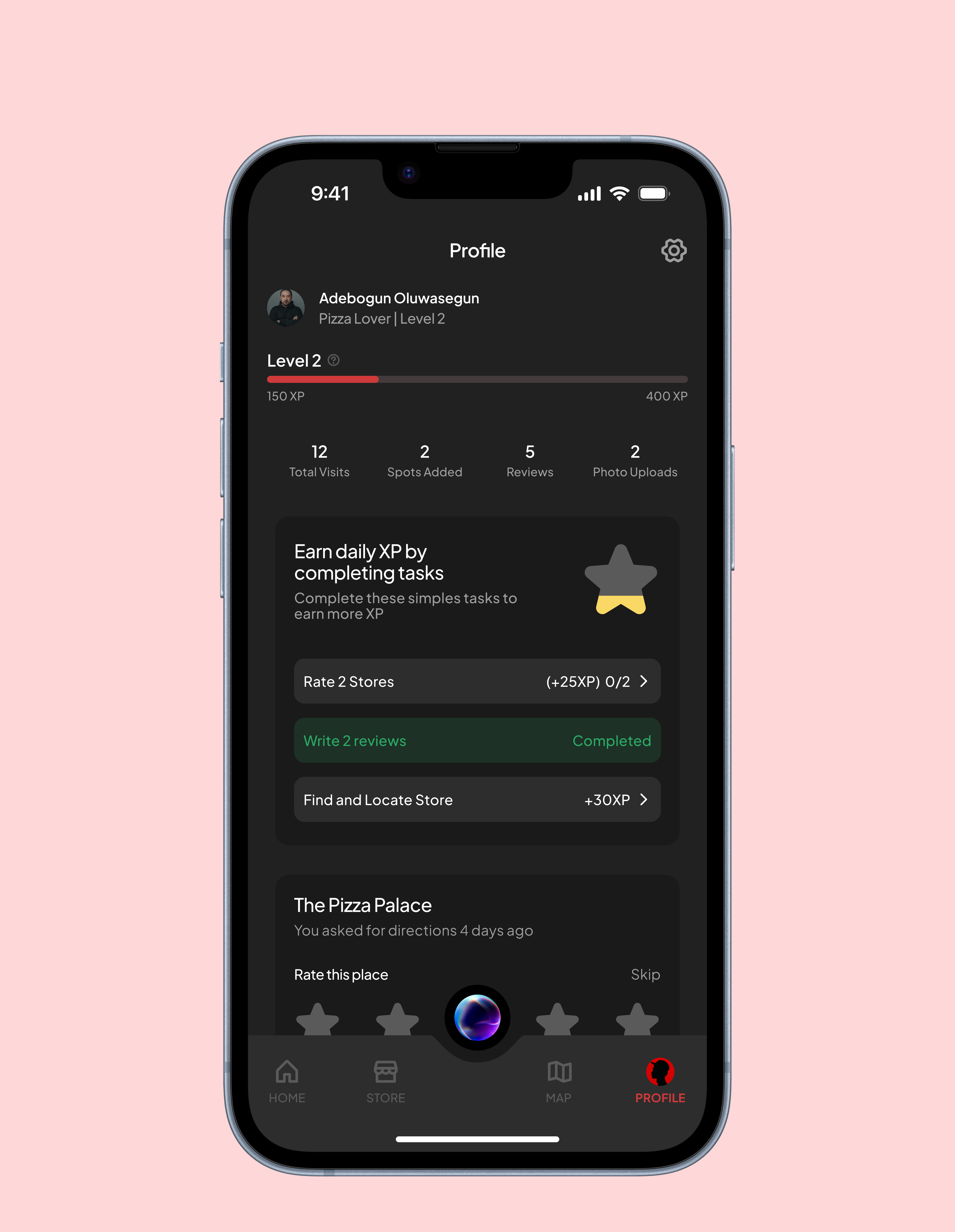 Profile Screen (Gamification) aesthetic app community dark dark mode design figma font food gamification graphic design iphone mobile mockup modern profile responsive sleek ui ux