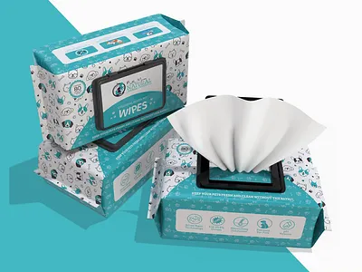 Pet Wipes - Pouch Packaging Design 3d box label design box design box packaging design brand identity branding creative design graphic design illustration label design logo pet packaging design pouch design professional typography wet tissue wipe wipe pouch design wipe pouch packaging