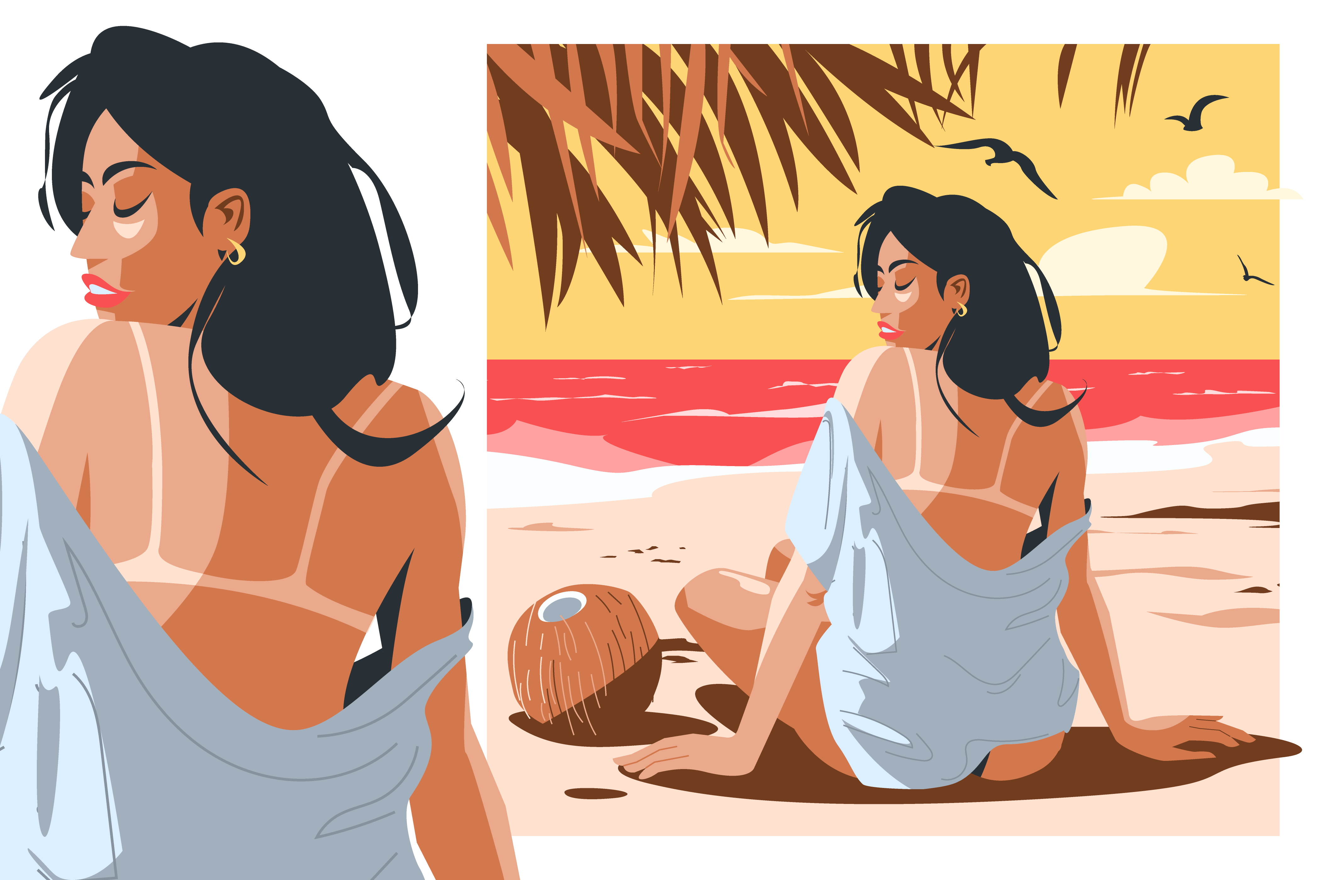 Woman on The Beach design graphic design illustration vector