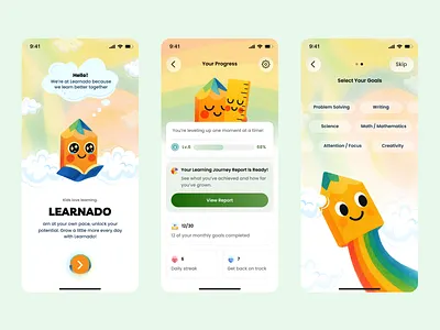 Learning app app application branding character design educational graphic design illustration kids learning onboarding post profile progress ui ux