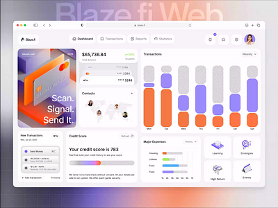 Blaze.fi ~ Finance Dashboard 3d animation application banking cards components credit card dashboard finance fintech graphs hero section iconography landing main page motion graphics ui web design webapp widgets