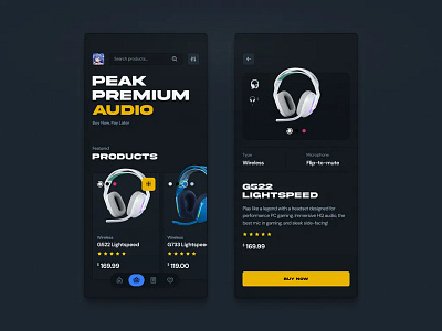 Gaming Headset Store - Mobile Ecommerce App UI Design 3d animation branding motion graphics ui