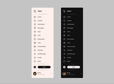 Interactive Sidebar - X Twitter App Menu Redesign app branding design graphic design illustration illustrator interactive logo minimal motion graphics product design sidebar twitter typography ui ux vector web design website x