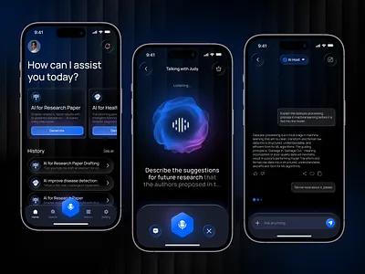 AI Chatbot Mobile App ai artificial intellegence bot chatbot clean deep learning design healthcare ai machine learning minimalist mobile mobile app research ai ui ui design uiux voice ui voice vi voice visualization
