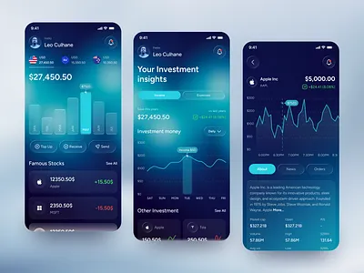 Investment & Finance App Design app dashboard app design app ui banking app crypto app dark mode ui design inspiration finance app fintech design interactive ui investment app mobile app design mobile design portfolio saas design stock market trading trending design ui design uxui