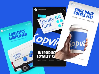 Kopvié - Social Media Story blue brand identity branding coffee coffee shop logo design packaging pop branding social media story visual identity